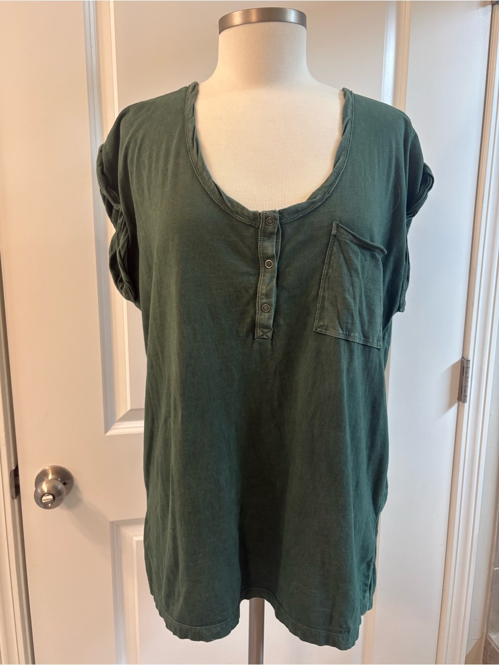Aerie Green Pocket Henley Women's Top Oversized Size Small